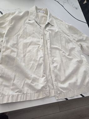 Zara Men's Cream Button-Up Shirt With Distressed Details
